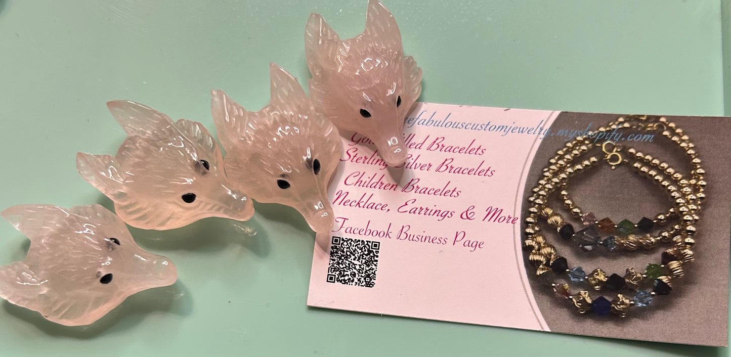 Natural Rose Quartz Wolf Pendants