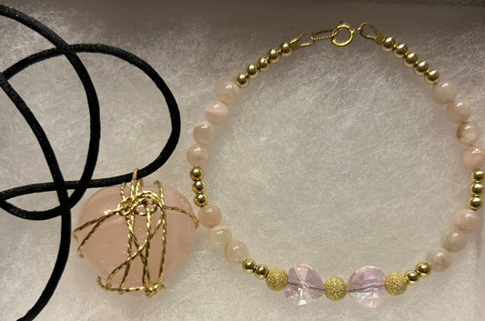 Natural Rose Quartz Necklace Set